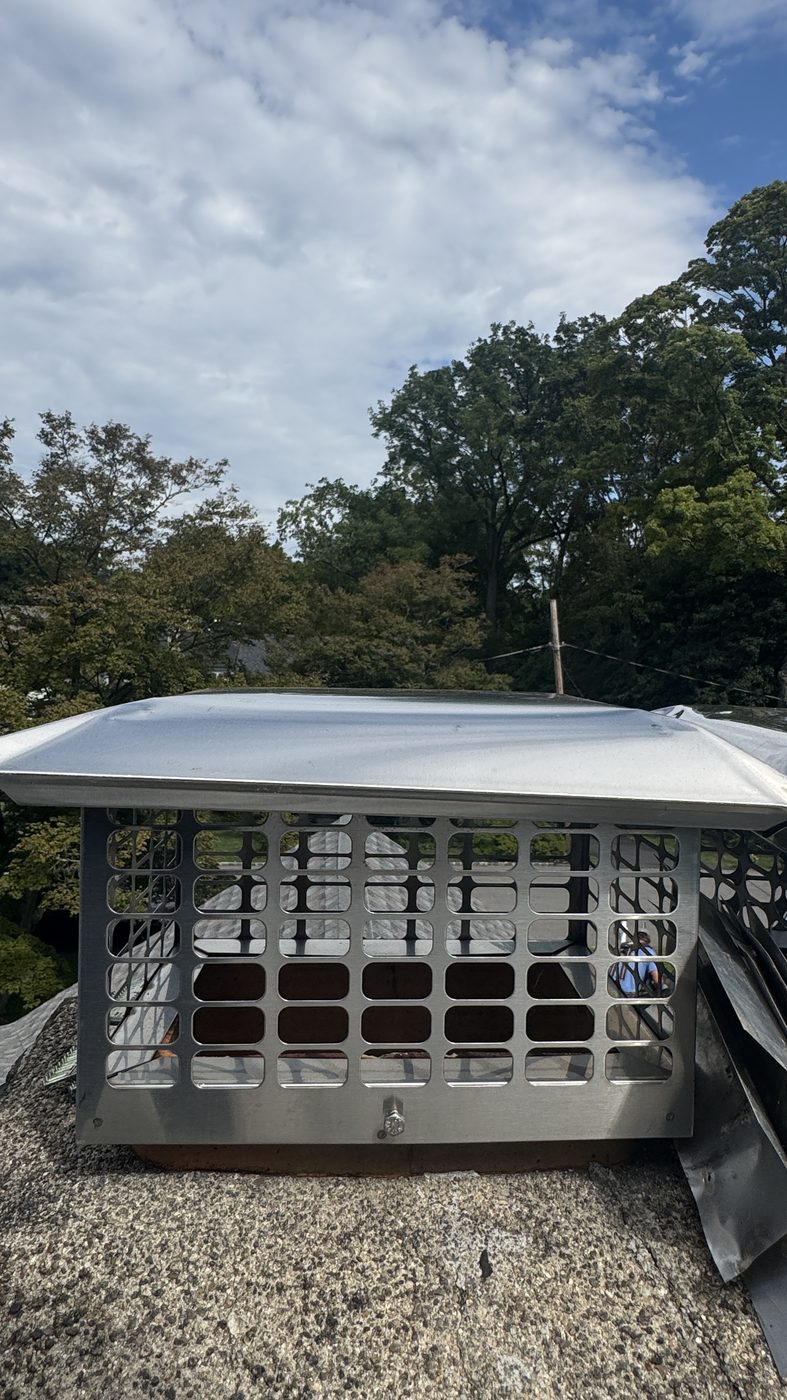 New stainless steel chimney cap installed on a Cedar Knolls NJ home